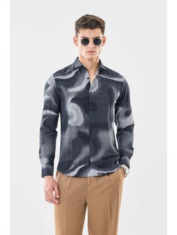 Snitch - Men Black Printed Full Sleeves Slim Casual Shirt