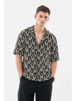 Snitch - Men Black Paisley Printed Half Sleeves Casual Shirt