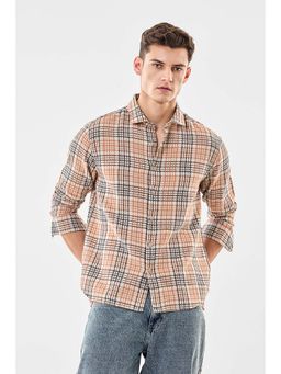 Snitch - Men Beige Checks Full Sleeves Regular Casual Shirt