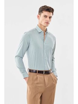 Snitch - Men Green Stripes Full Sleeves Slim Shirt