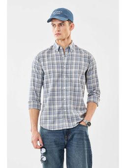 Snitch - Men Light Blue Checks Full Sleeves Slim Casual Shirt