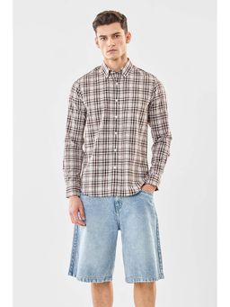 Snitch - Men Beige and Brown Checks Full Sleeves Slim Casual Shirt