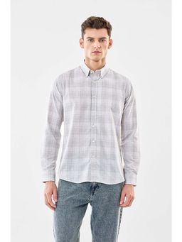 Snitch - Men Light Grey Checks Full Sleeves Slim Casual Shirt