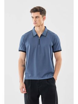 Snitch - Men Dusky Blue Solid Half Sleeves Regular Casual Polo T-shirt