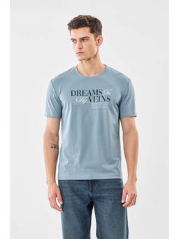 Snitch - Men Light Blue Typography Half Sleeves Casual T-shirt