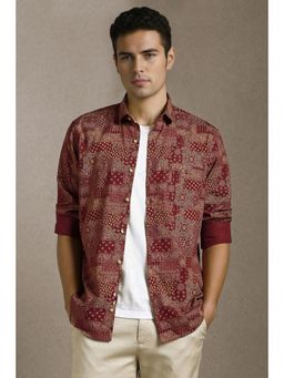 Louis Philippe - Men Maroon Printed Full Sleeves Casual Shirt