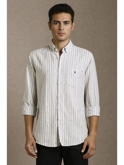 Louis Philippe - Men Grey Stripes Full Sleeves Casual Shirt