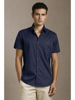 Louis Philippe - Men Navy Blue Solid Half Sleeves Casual Shirt
