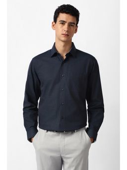 Van Heusen - Men Navy Blue Textured Full Sleeves Formal Shirt