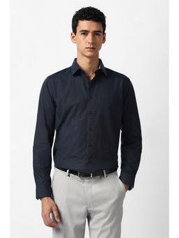 Van Heusen - Men Navy Blue Textured Full Sleeves Formal Shirt