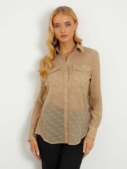 Guess - Women Brown Printed Spread Collar Full Sleeves Shirt