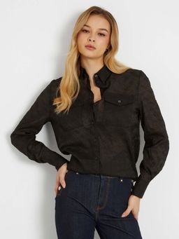 Guess - Women Black Printed Spread Collar Full Sleeves Shirt