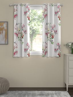 Rosara Home - White Floral Regular Window Curtains (Pack of 2)