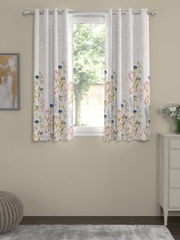 Rosara Home - White Floral Regular Window Curtains (Pack of 2)