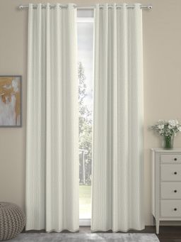 Rosara Home - Cream Geometric Regular Door Curtains (Pack of 2)