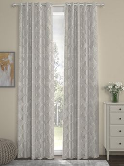 Rosara Home - Grey Geometric Regular Long Door Curtains (Pack of 2) (9 x 4 Feet)