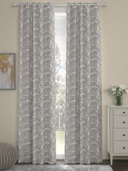 Rosara Home - Grey Tropical Regular Long Door Curtains (Pack of 2) (9 x 4 Feet)