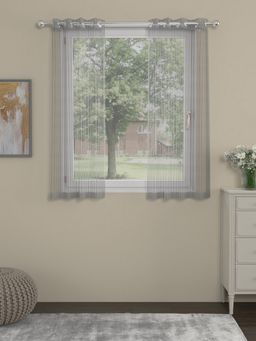 Rosara Home - Grey Striped Sheer Window Curtains (Pack of 2) (5 x 4 Feet)