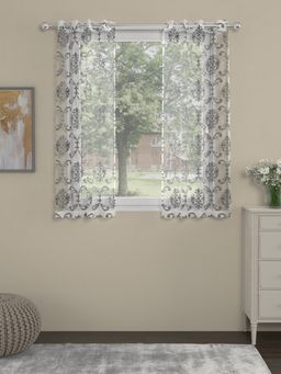 Rosara Home - Silver Embroidered Sheer Window Curtains (Pack of 2) (5 x 4 Feet)