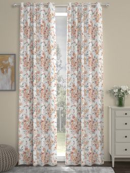 Rosara Home - White Floral Regular Door Curtains (Pack of 2)
