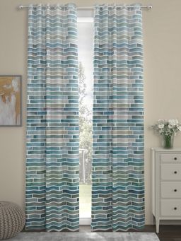 Rosara Home - Teal Geometric Regular Door Curtains (Pack of 2)