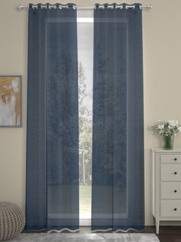 Rosara Home - Navy Blue Solid Transparent Long Door Curtains (Pack of 2) (9 x 4 Feet)