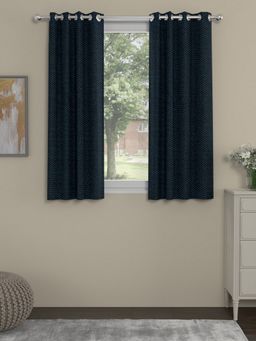 Rosara Home - Navy Blue Textured Black Out Window Curtains (Pack of 2)