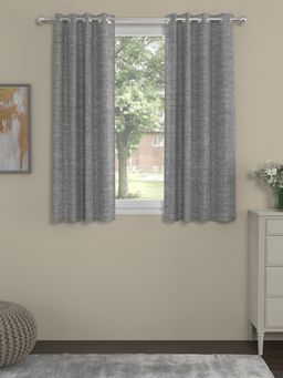 Rosara Home - Grey Textured Black Out Window Curtains (Pack of 2)