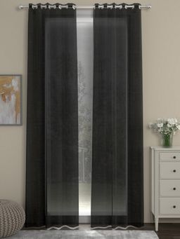 Rosara Home - Black Solid Sheer Long Door Curtains (Pack of 2) (8 x 4 Feet)