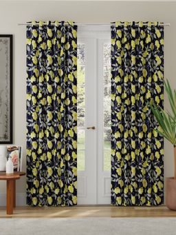 Rosara Home - Navy Blue Floral Room Darkening Long Door (Pack of 2) (8 x 4 Feet)