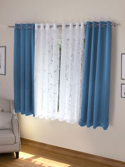 Rosara Home - Navy Blue Solid Black Out and Sheer Window Curtains (Pack of 4)