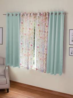 Rosara Home - Green Floral Black Out and Sheer Window Curtains (Pack of 4) (5 x 4 Feet)