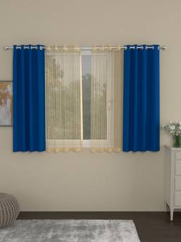 Rosara Home - Navy Blue Striped Black Out and Sheer Window Curtains (Pack of 4)