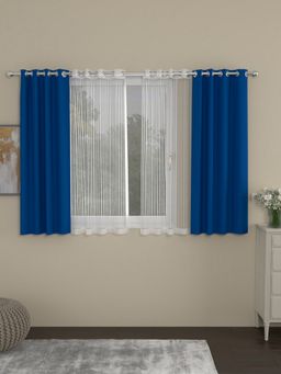 Rosara Home - Navy Blue Striped Black Out and Sheer Window Curtains (Pack of 4)