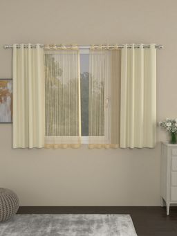 Rosara Home - Cream Striped Black Out and Sheer Window Curtains (Pack of 4)