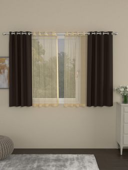 Rosara Home - Brown Striped Black Out and Sheer Window Curtains (Pack of 4)