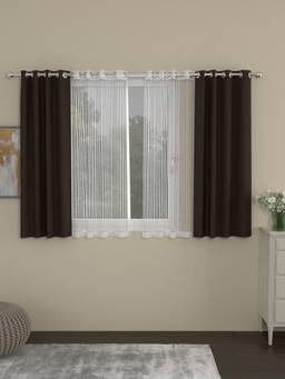 Rosara Home - Brown Striped Black Out and Sheer Window Curtains (Pack of 4)