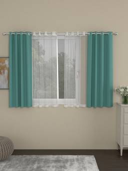 Rosara Home - Sea Green Striped Black Out and Sheer Window Curtains (Pack of 4)