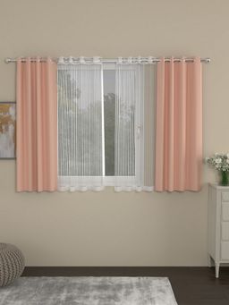 Rosara Home - Peach Striped Black Out and Sheer Window Curtains (Pack of 4)
