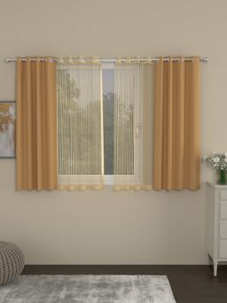 Rosara Home - Taupe Striped Black Out and Sheer Window Curtains (Pack of 4)