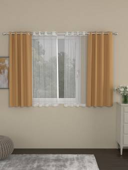 Rosara Home - Taupe Striped Black Out and Sheer Window Curtains (Pack of 4)