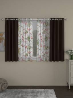 Rosara Home - Brown Floral Black Out and Sheer Window Curtains (Pack of 4)