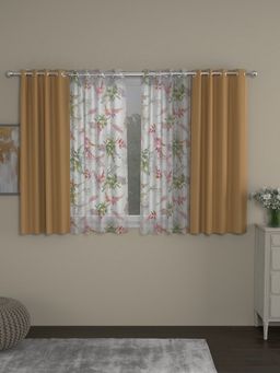Rosara Home - Beige Floral Black Out and Sheer Window Curtains (Pack of 4)