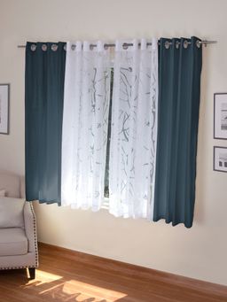 Rosara Home - Navy Blue Solid Window Curtains (Pack of 4) (5 x 4 Feet)