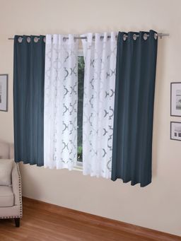 Rosara Home - Navy Blue Solid Window Curtains (Pack of 4) (5 x 4 Feet)