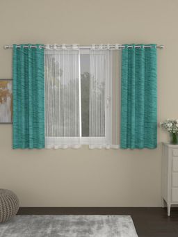 Rosara Home - Turquoise Blue Stripes Window Curtains (Pack of 4)