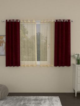 Rosara Home - Maroon Stripes Window Curtains (Pack of 4)