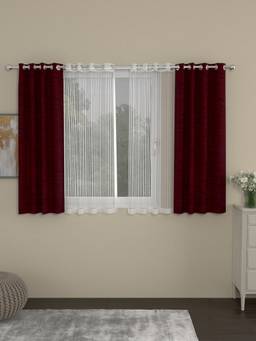 Rosara Home - Maroon Stripes Window Curtains (Pack of 4)