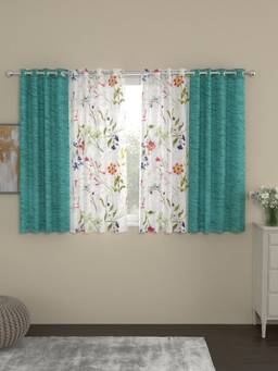 Rosara Home - Green Floral Window Curtains (Pack of 4) (5 x 4 Feet)