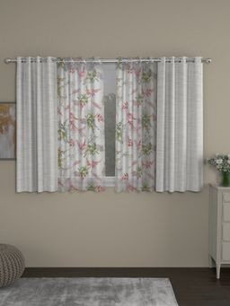 Rosara Home - Off White Floral Room Darkening and Sheer Window Curtains (Pack of 4)